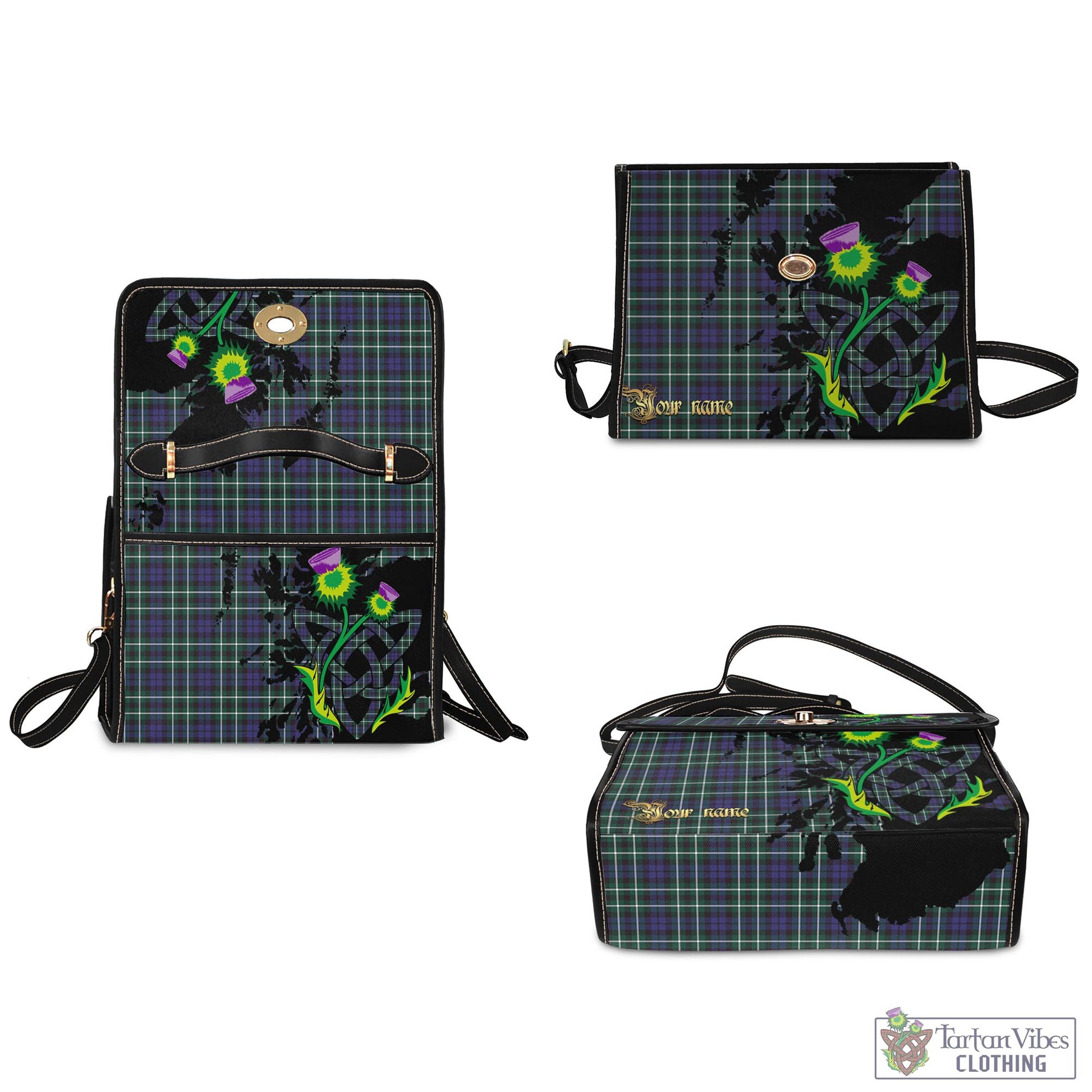 Tartan Vibes Clothing Graham of Montrose Modern Tartan Waterproof Canvas Bag with Scotland Map and Thistle Celtic Accents