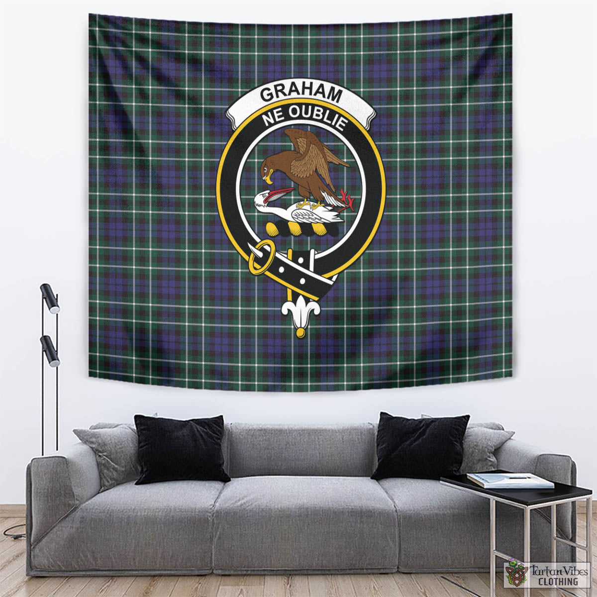 Tartan Vibes Clothing Graham of Montrose Modern Tartan Tapestry Wall Hanging and Home Decor for Room with Family Crest