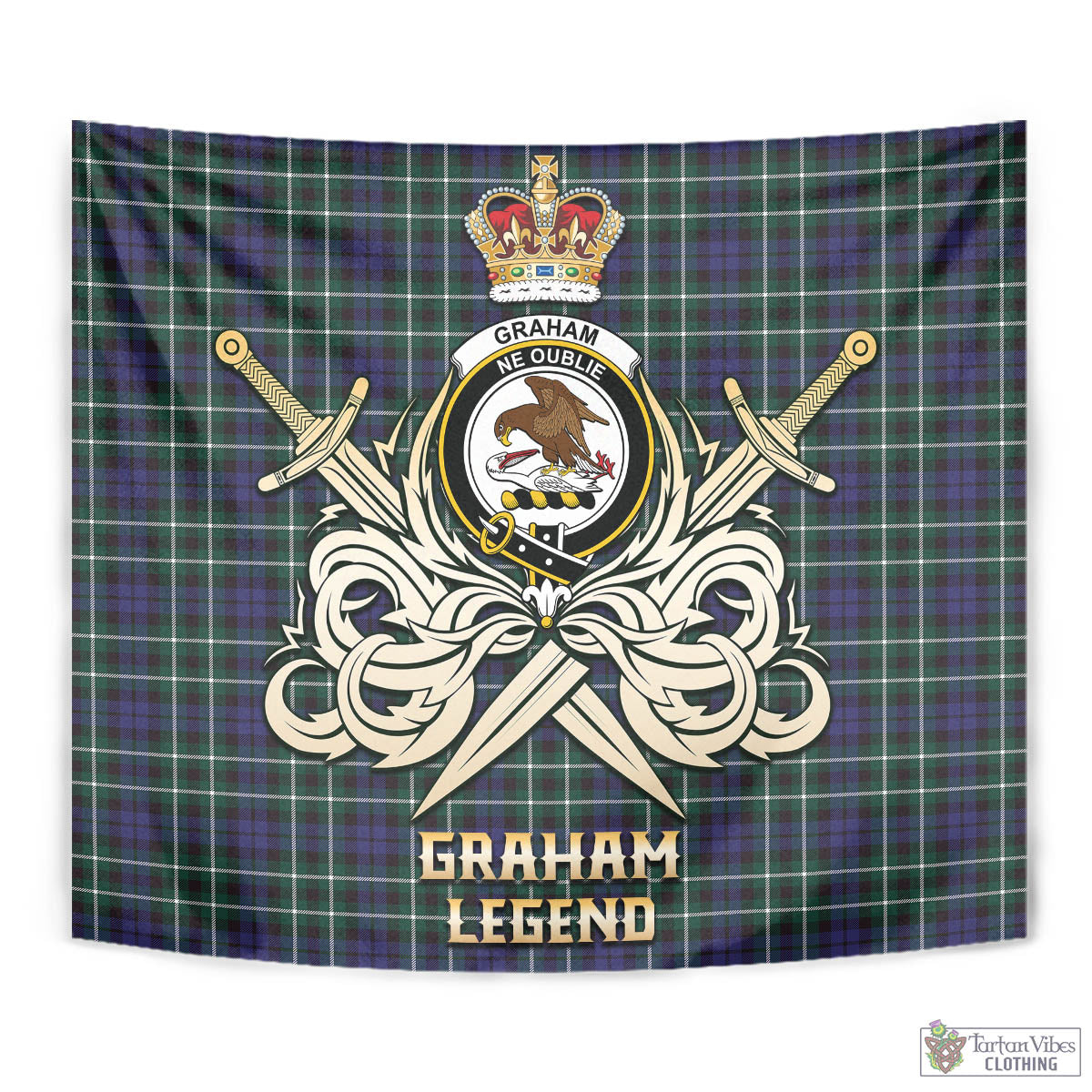 Tartan Vibes Clothing Graham of Montrose Modern Tartan Tapestry with Clan Crest and the Golden Sword of Courageous Legacy