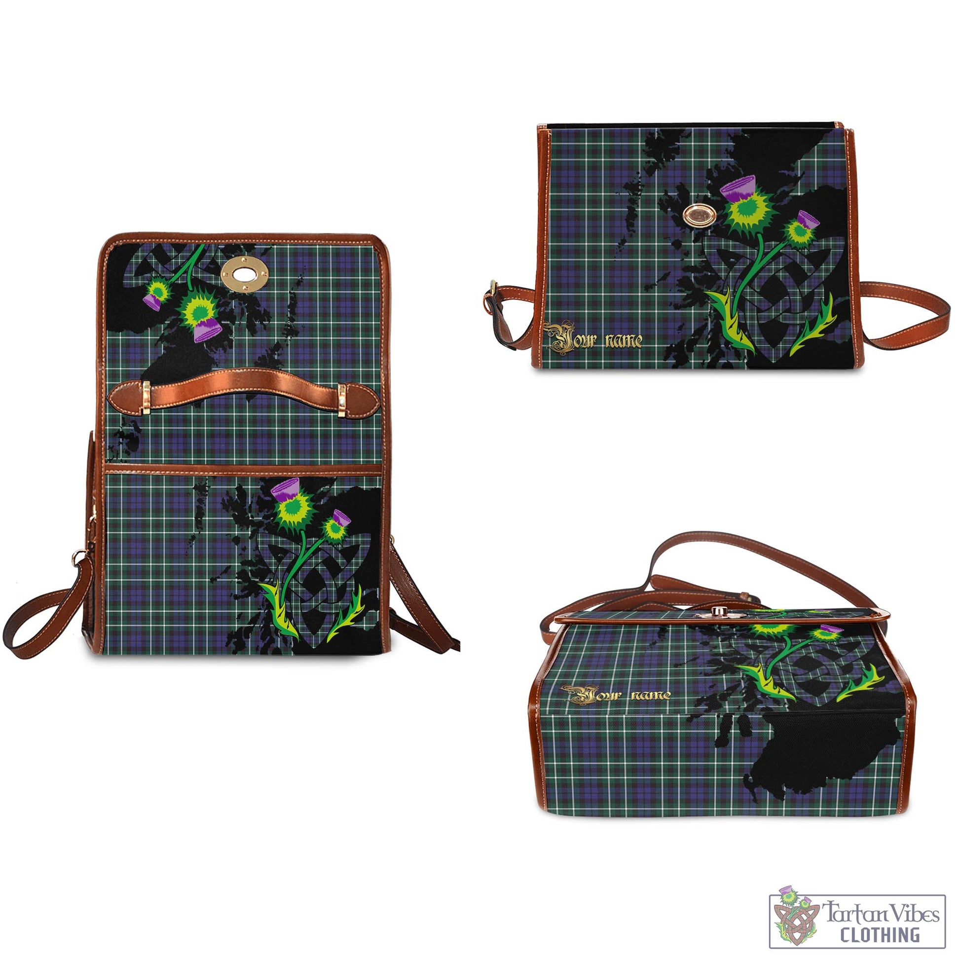 Tartan Vibes Clothing Graham of Montrose Modern Tartan Waterproof Canvas Bag with Scotland Map and Thistle Celtic Accents