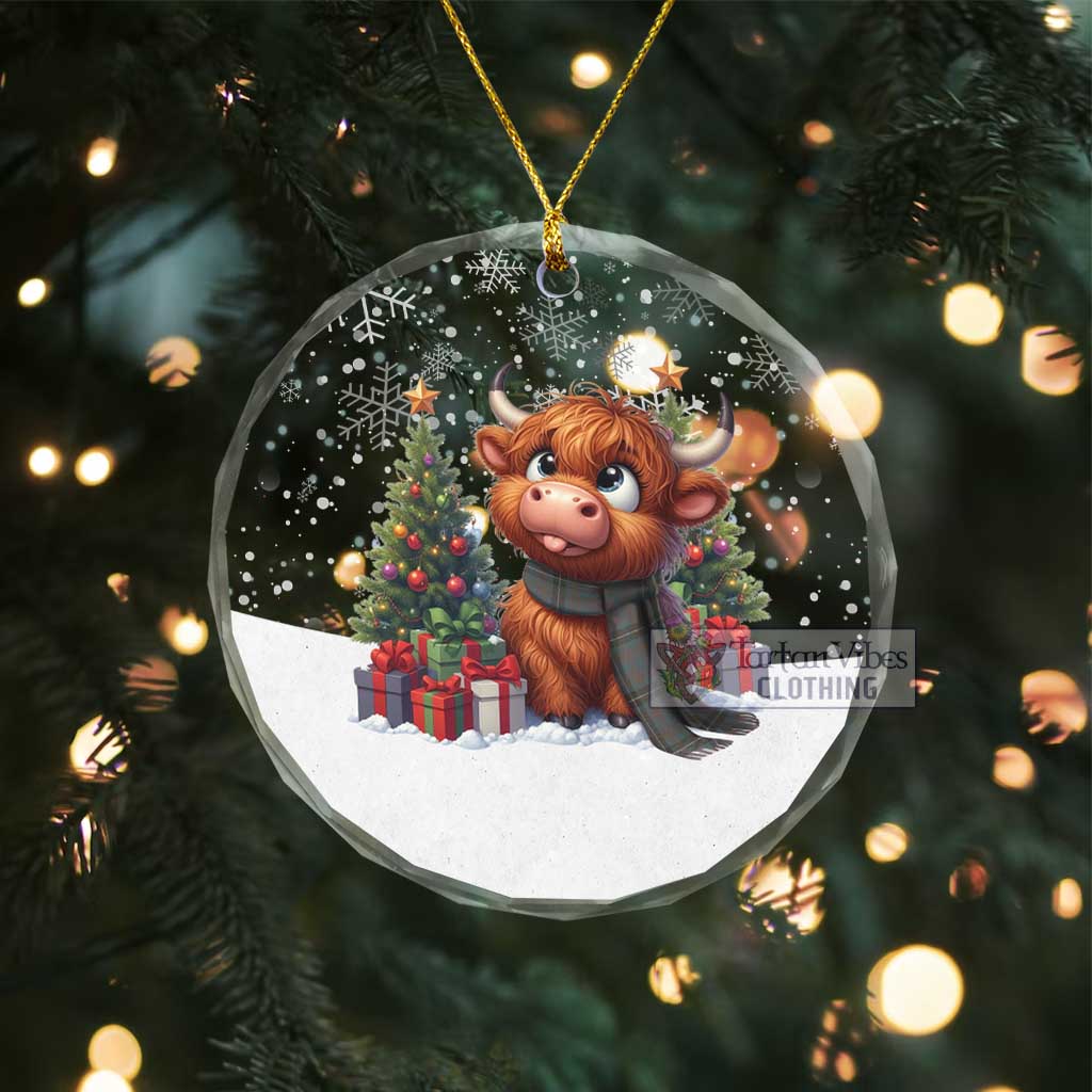 Grainger Clan Christmas Glass Ornament with Adorable Highland Coo Transparent Glass Circle - Tartan Vibes Clothing