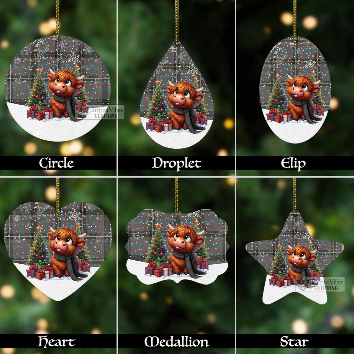 Grainger Tartan Christmas Aluminium Ornament with Adorable Highland Coo Aluminium - Tartan Vibes Clothing