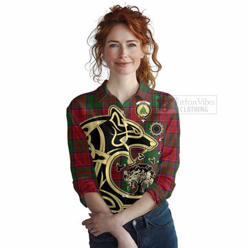 Grant Tartan Women's Casual Shirt with Family Crest Celtic Wolf Style