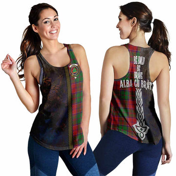 Grant Tartan Family Crest Women's Racerback Tanks Alba Gu Brath Be Brave Lion Ancient Style