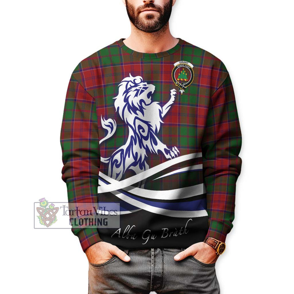 Grant Tartan Sweatshirt with Alba Gu Brath Regal Lion Emblem Unisex - Tartanvibesclothing Shop