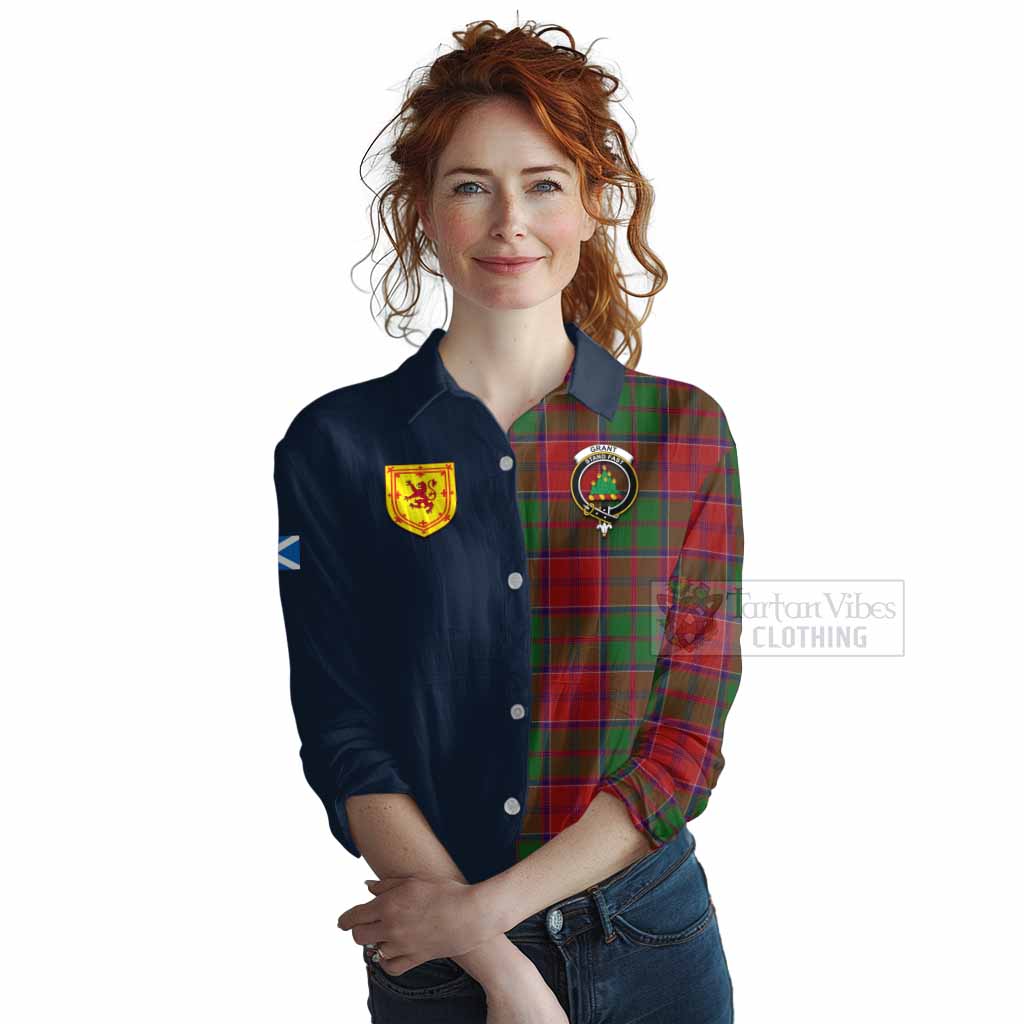 Tartan Vibes Clothing Grant Tartan Women's Casual Shirt Alba with Scottish Lion Royal Arm Half Style