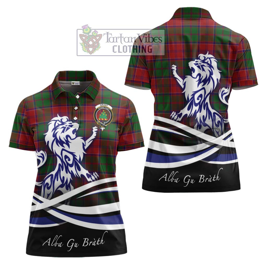 Grant Tartan Women's Polo Shirt with Alba Gu Brath Regal Lion Emblem Women - Tartanvibesclothing Shop