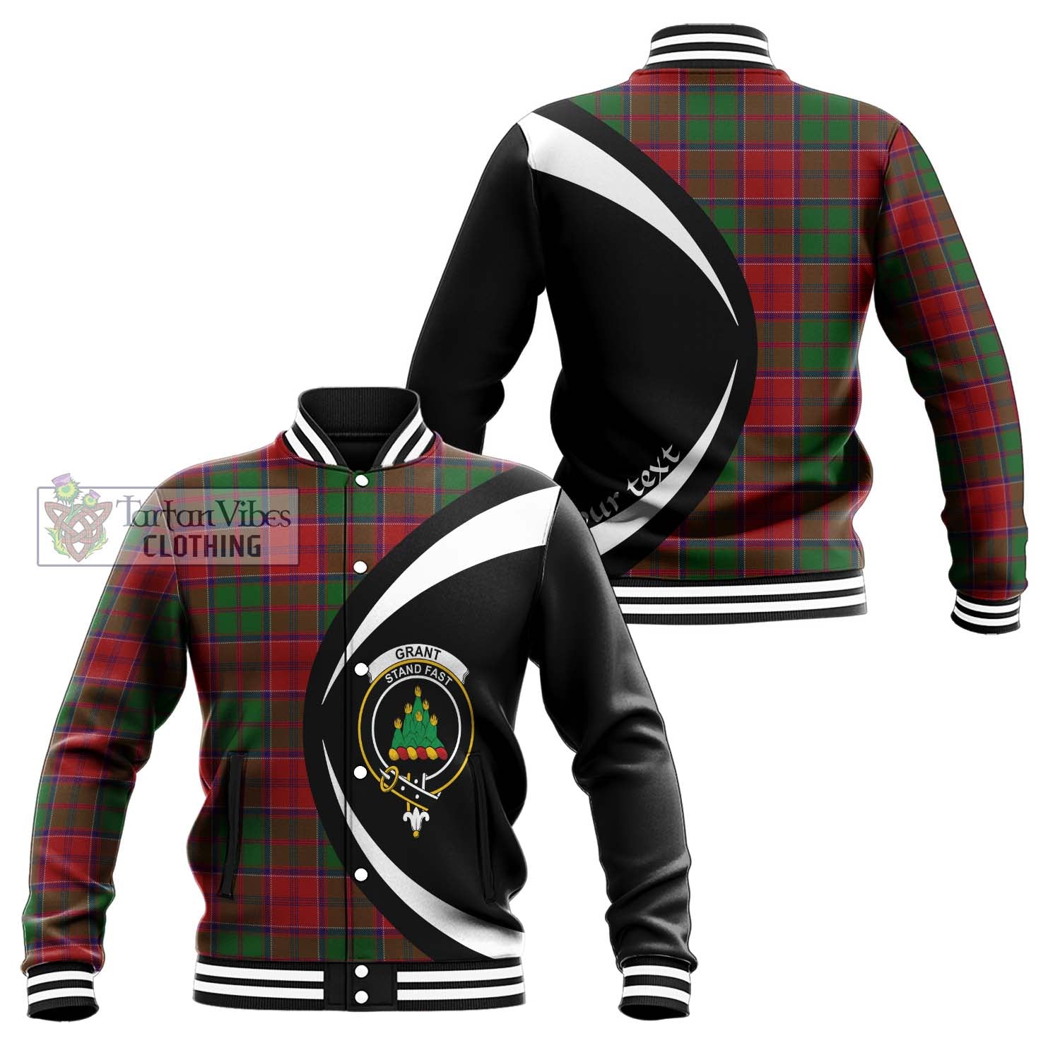 Grant Tartan Baseball Jacket with Family Crest Circle Style Unisex - Tartan Vibes Clothing