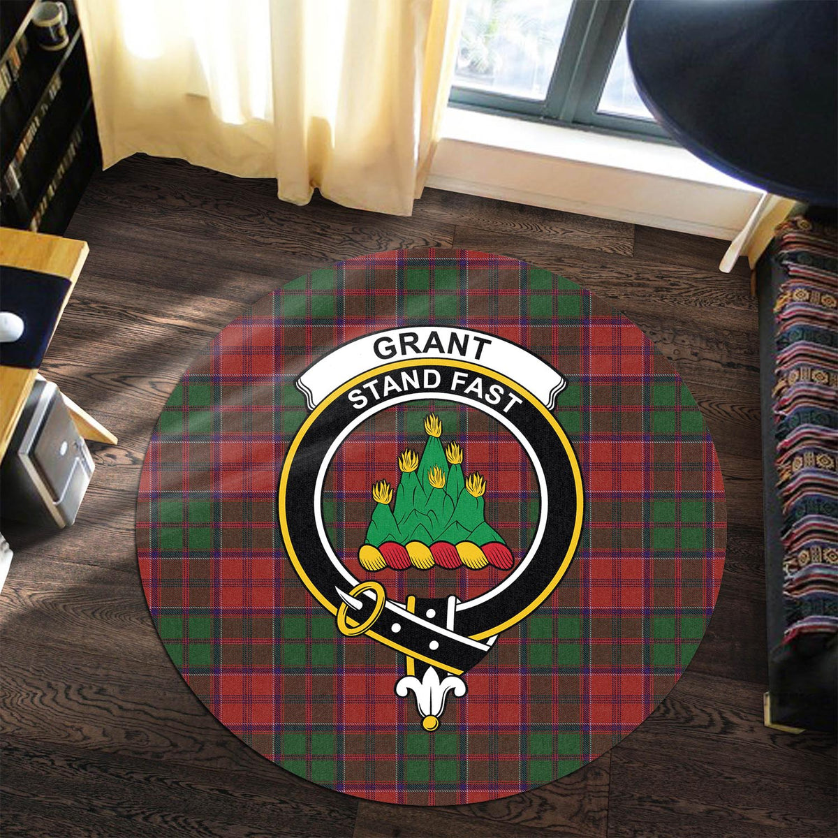 Grant Tartan Round Rug with Family Crest Premium Round Rug - Tartan Vibes Clothing