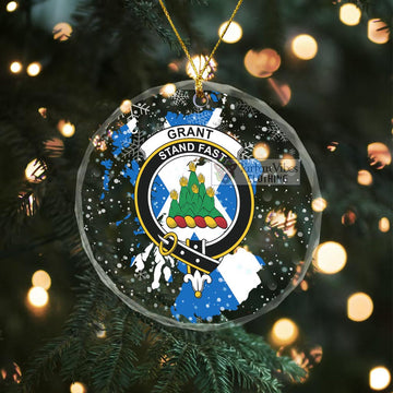 Grant Clan Crest Christmas Glass Ornament with Scotland Map