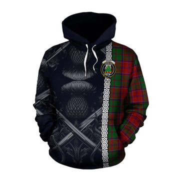 Grant Tartan Cotton Hoodie with Family Crest Cross Sword Thistle Celtic Vibes