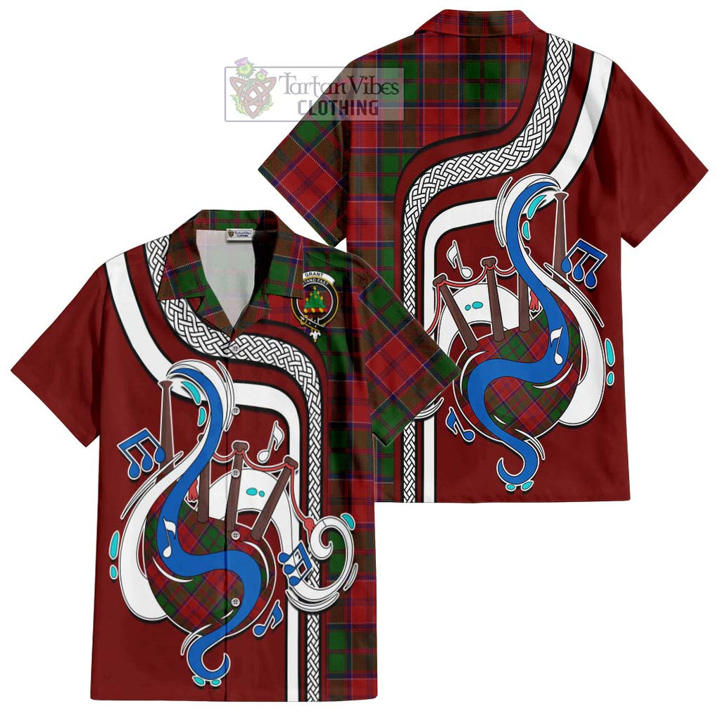 Grant Tartan Short Sleeve Button Shirt with Epic Bagpipe Style Kid - Tartanvibesclothing Shop