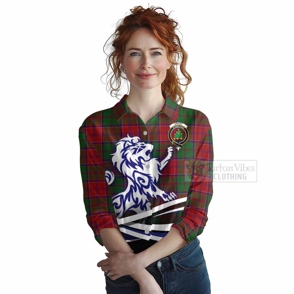 Tartan Vibes Clothing Grant Tartan Women's Casual Shirt with Alba Gu Brath Regal Lion Emblem