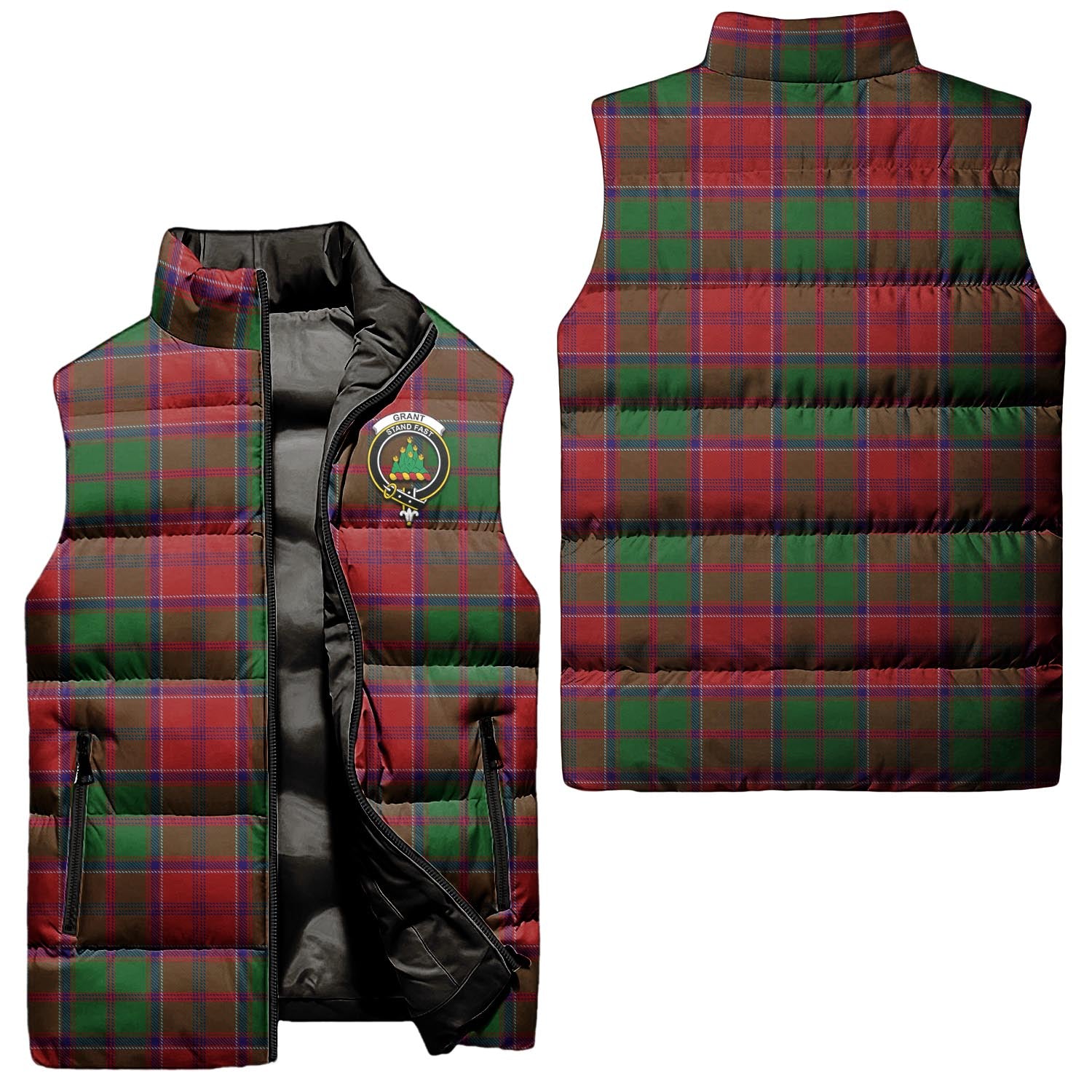 Grant Tartan Sleeveless Puffer Jacket with Family Crest Unisex - Tartanvibesclothing