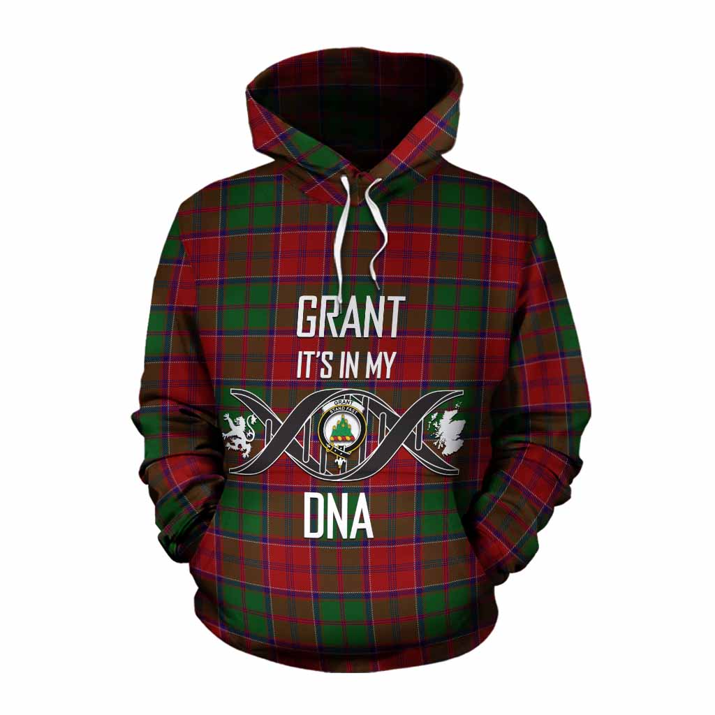 Tartan Vibes Clothing Grant Tartan Cotton Hoodie with Family Crest DNA In Me Style