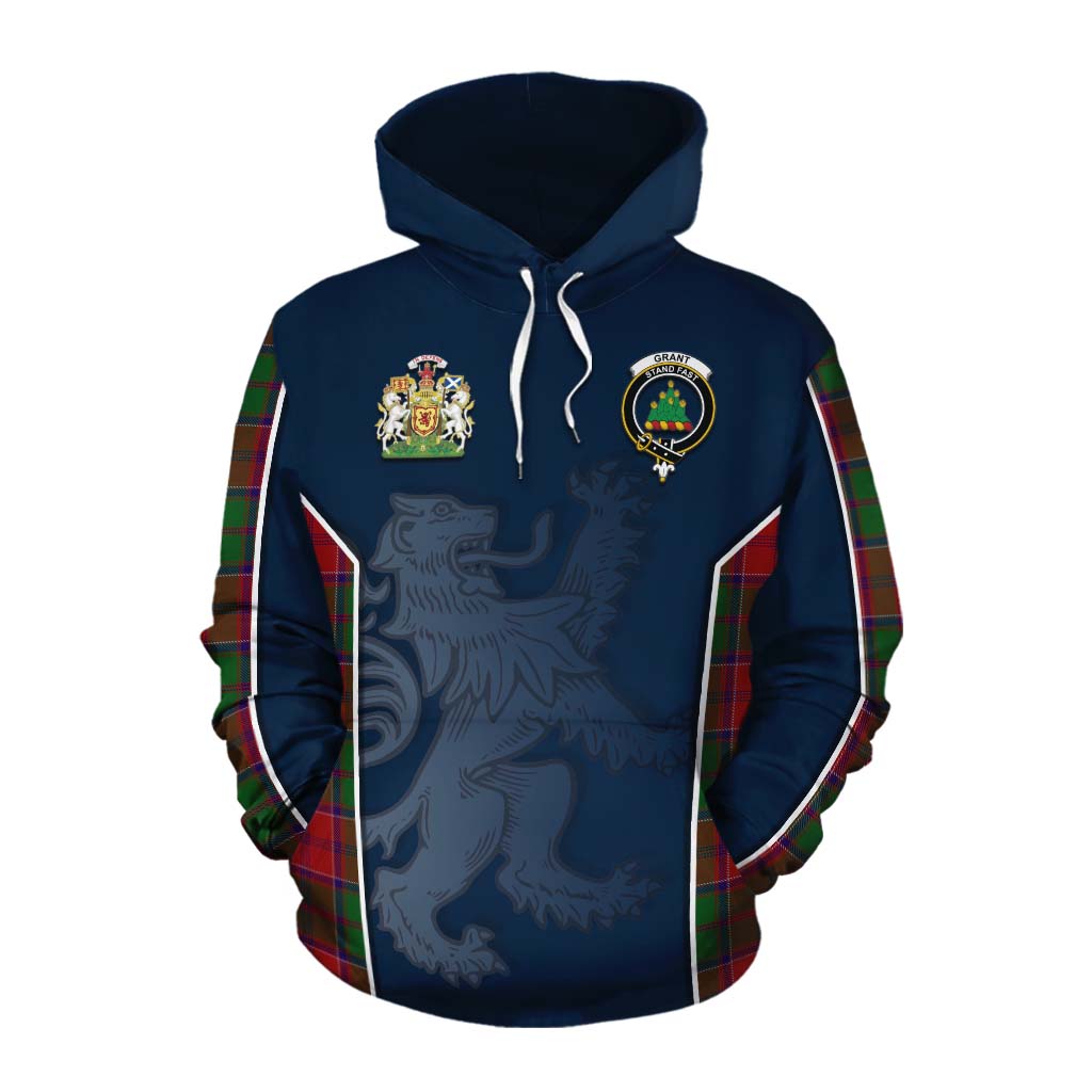 Tartan Vibes Clothing Grant Tartan Cotton Hoodie with Family Crest and Lion Rampant Vibes Sport Style