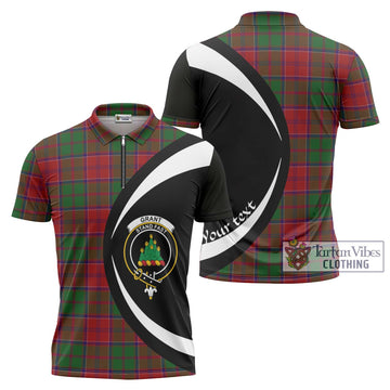 Grant Tartan Zipper Polo Shirt with Family Crest Circle Style