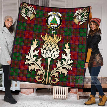 Grant Tartan Quilt with Family Crest and Golden Thistle Style