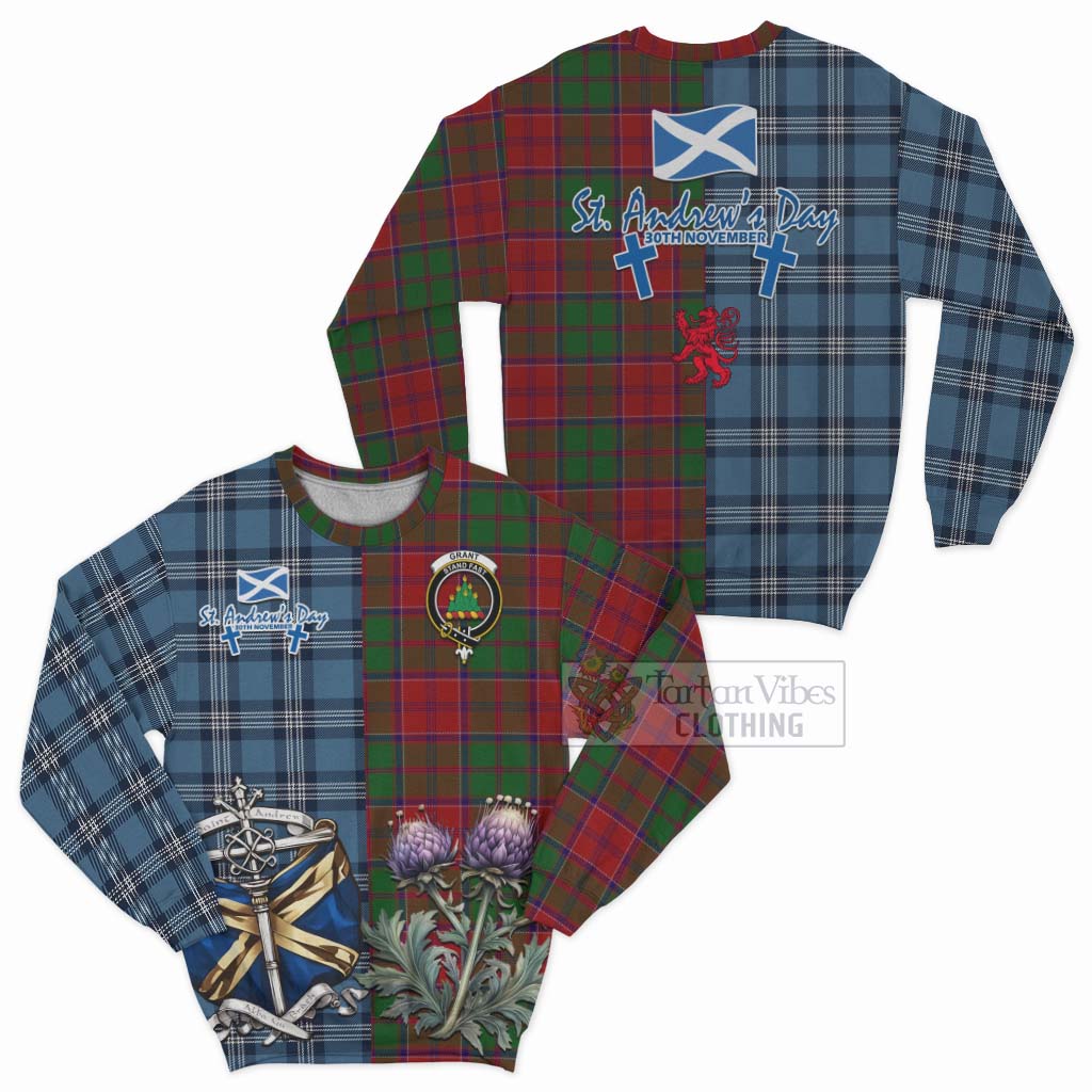 Tartan Vibes Clothing Grant Tartan Sweatshirt Happy St. Andrew's Day Half Tartan Style