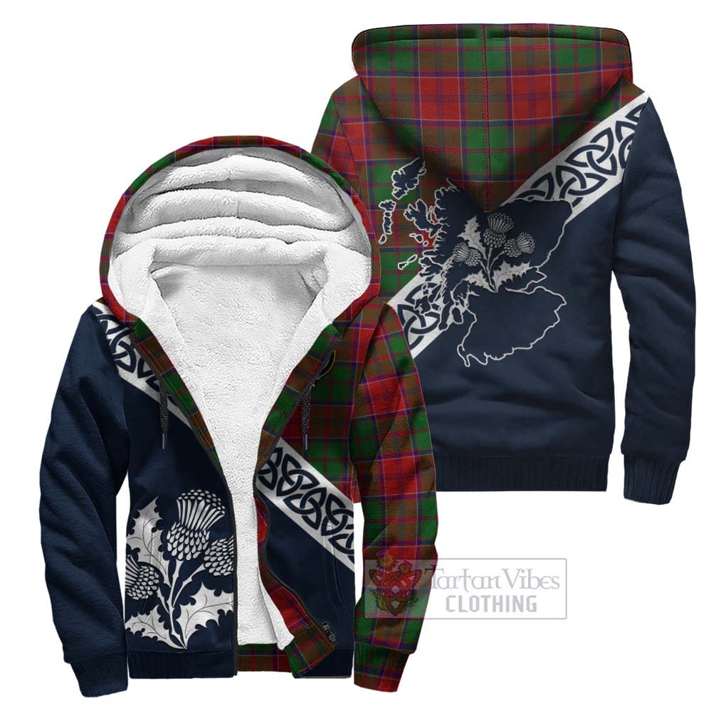 Tartan Vibes Clothing Grant Tartan Sherpa Hoodie Featuring Thistle and Scotland Map