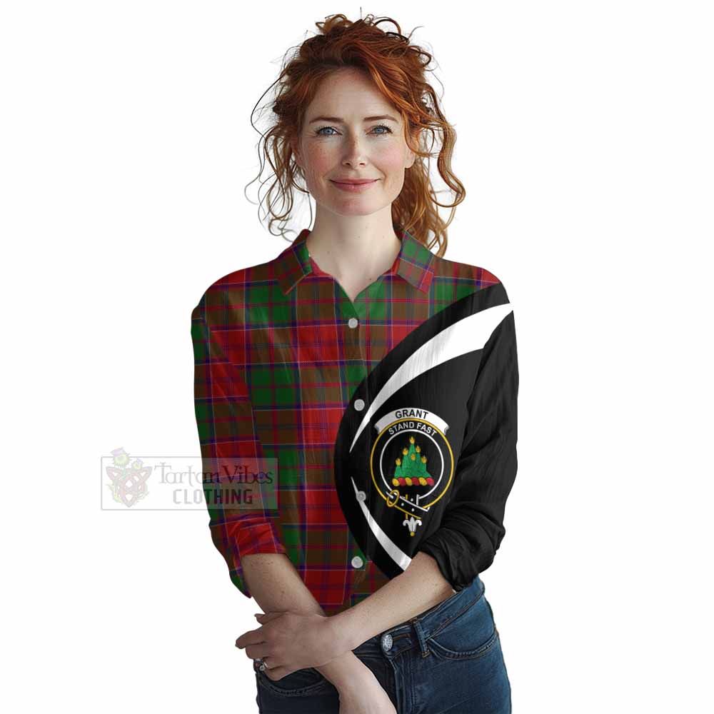 Tartan Vibes Clothing Grant Tartan Women's Casual Shirt with Family Crest Circle Style