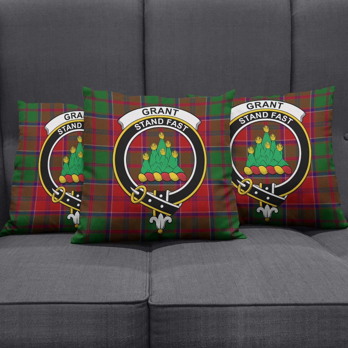 Grant Tartan Pillow Cover with Family Crest Square Pillow Cover - Tartanvibesclothing