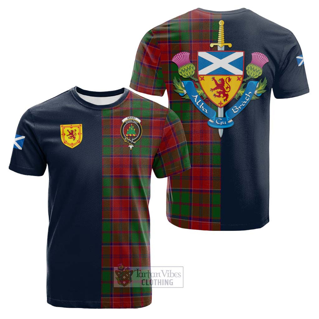 Tartan Vibes Clothing Grant Tartan Cotton T-shirt with Scottish Lion Royal Arm Half Style