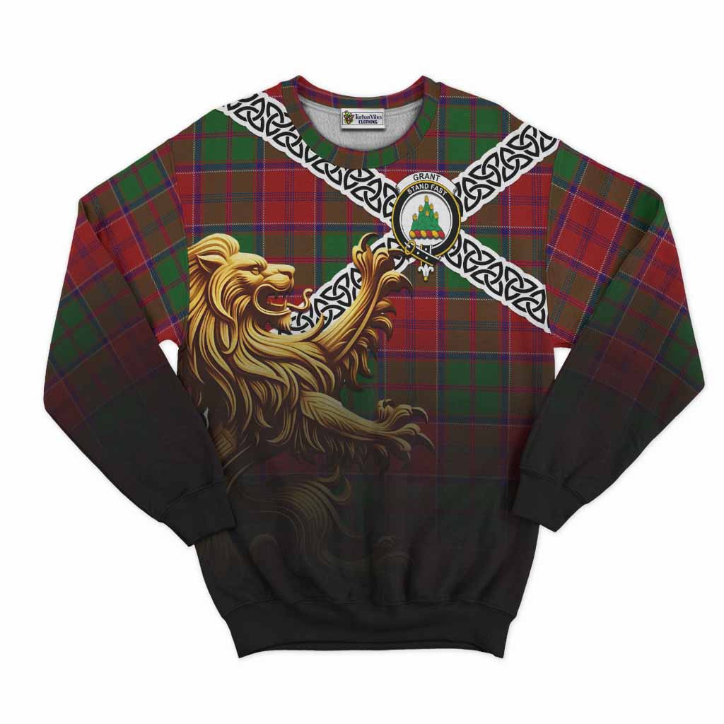 Grant Crest Tartan Sweatshirt with Golden Lion Emblem Celtic Style Unisex - Tartan Vibes Clothing