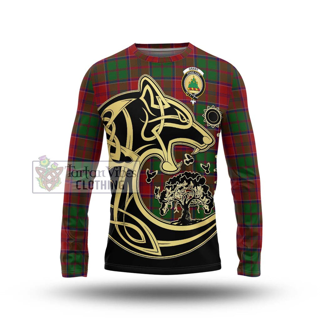 Grant Tartan Long Sleeve T-Shirt with Family Crest Celtic Wolf Style Unisex - Tartan Vibes Clothing