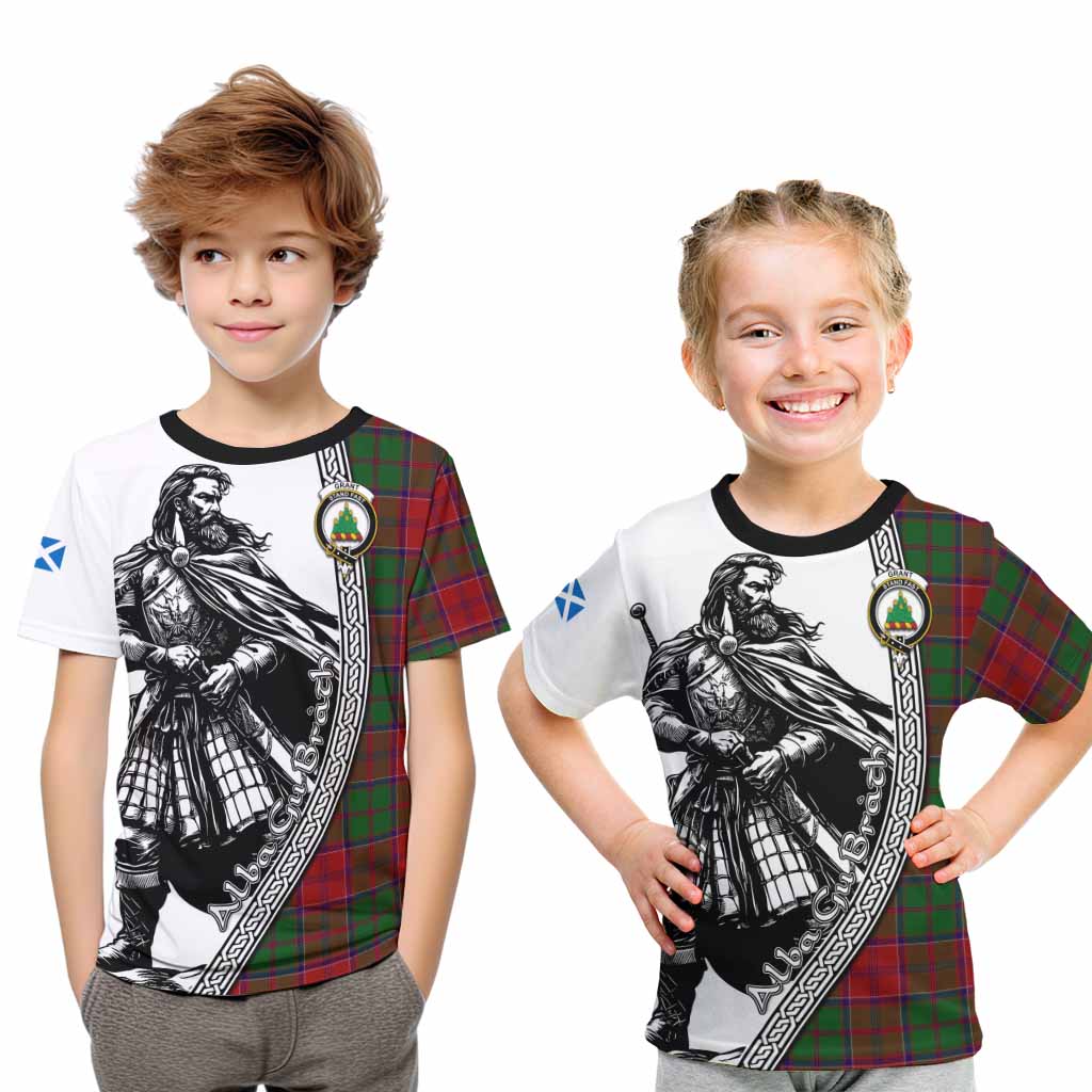 Grant Tartan Clan Crest Kid T-Shirt with Highlander Warrior Celtic Style