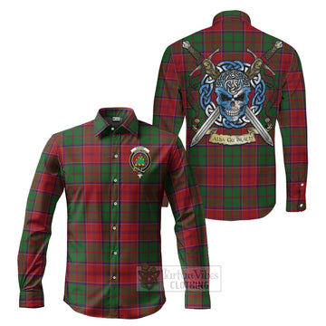 Grant Tartan Long Sleeve Button Shirt with Family Crest Celtic Skull Style