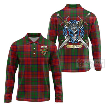 Grant Tartan Long Sleeve Polo Shirt with Family Crest Celtic Skull Style