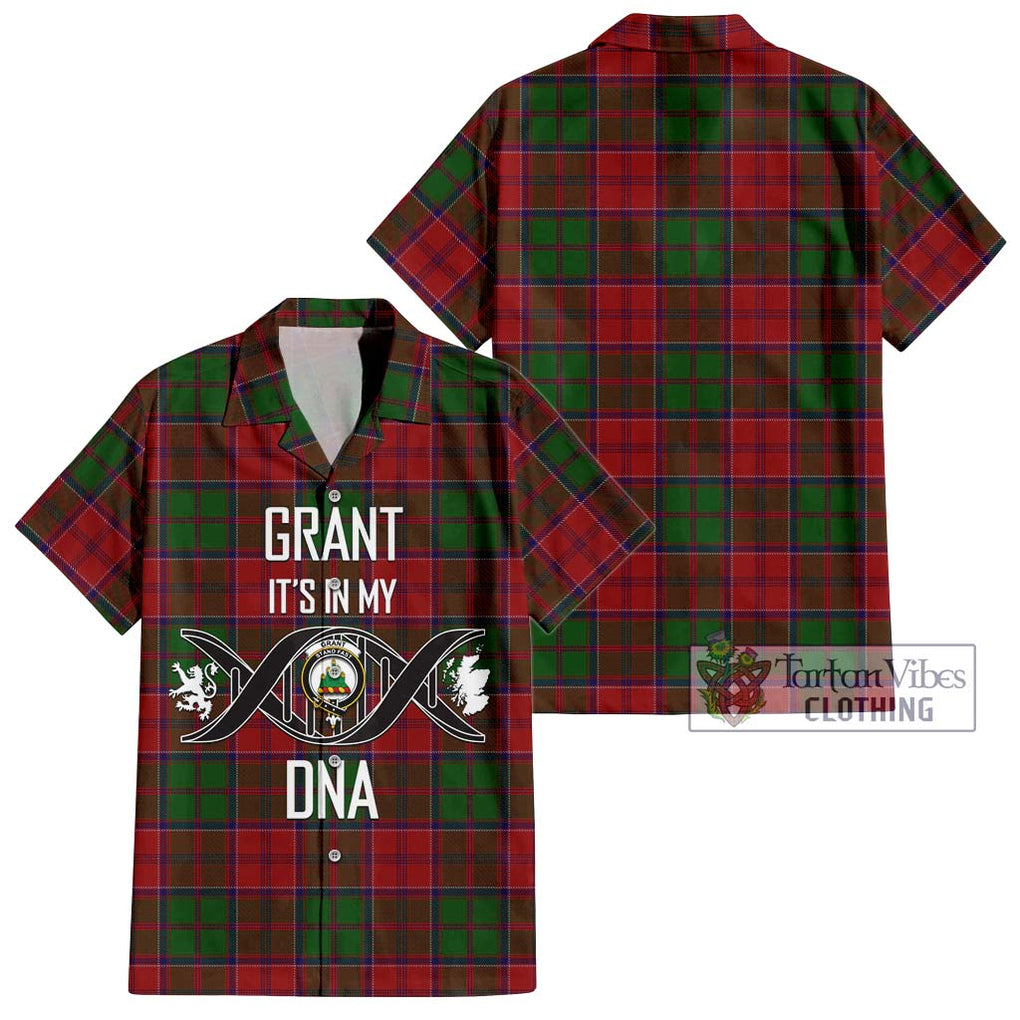 Grant Tartan Short Sleeve Button Shirt with Family Crest DNA In Me Style Kid - Tartanvibesclothing Shop