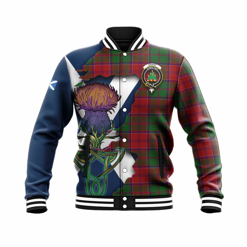 Grant Tartan Family Crest Baseball Jacket Scottish Thistle Celtic Inspired Unisex - Tartan Vibes Clothing