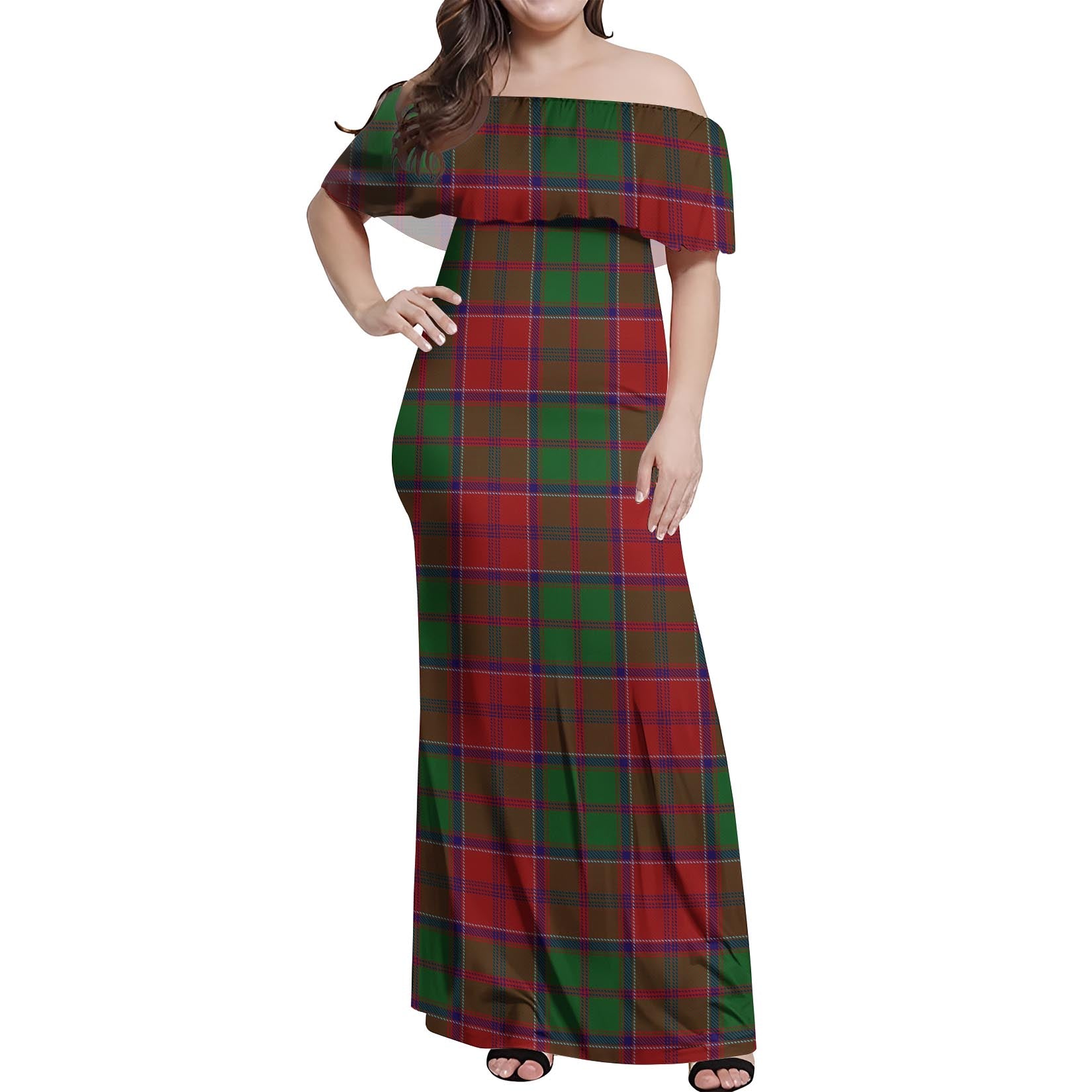 Grant Tartan Off Shoulder Long Dress Women's Dress - Tartanvibesclothing