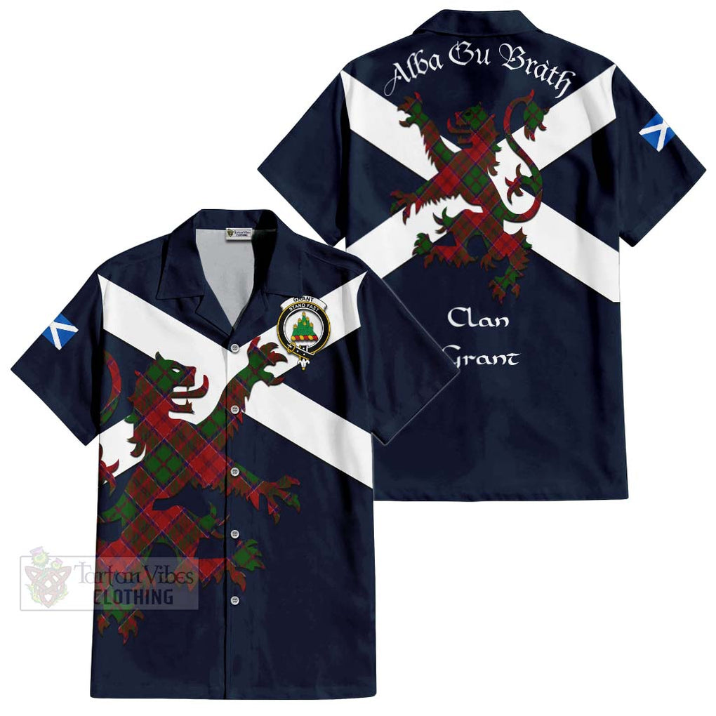 Tartan Vibes Clothing Grant Tartan Lion Rampant Short Sleeve Button Shirt – Proudly Display Your Heritage with Alba Gu Brath and Clan Name