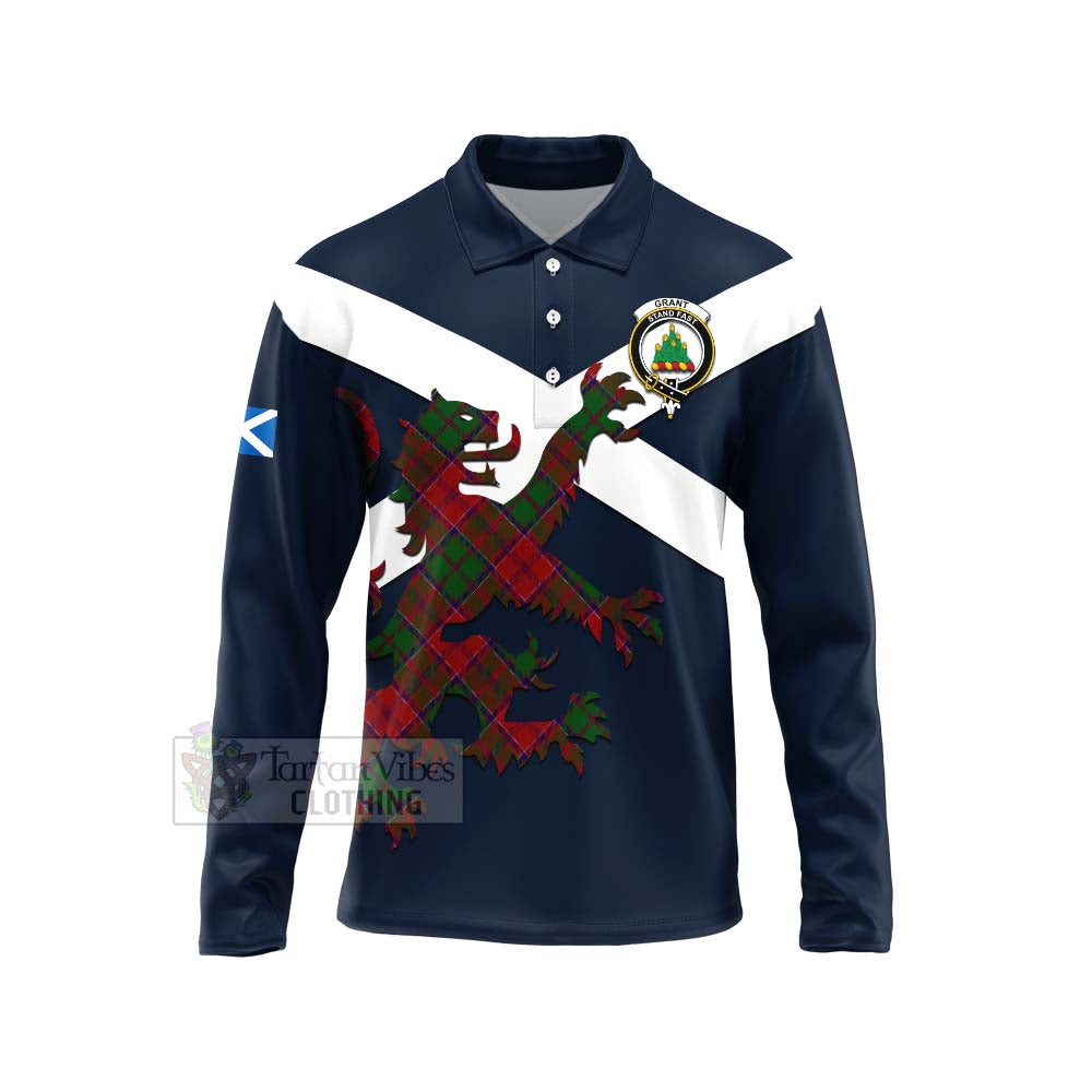 Tartan Vibes Clothing Grant Tartan Lion Rampant Long Sleeve Polo Shirt – Proudly Display Your Heritage with Alba Gu Brath and Clan Name