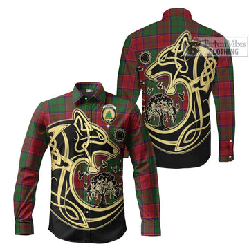 Grant Tartan Long Sleeve Button Shirt with Family Crest Celtic Wolf Style