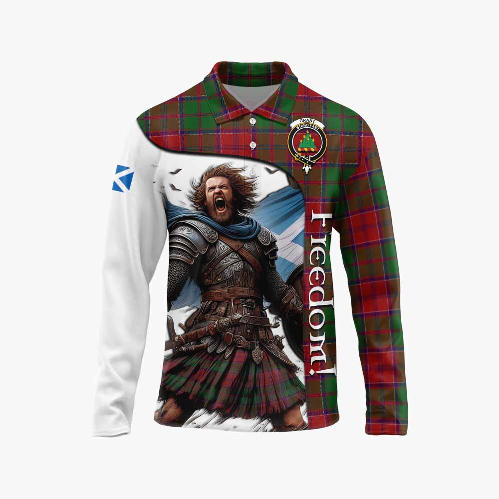 Tartan Vibes Clothing Grant Crest Tartan Long Sleeve Polo Shirt Inspired by the Freedom of Scottish Warrior