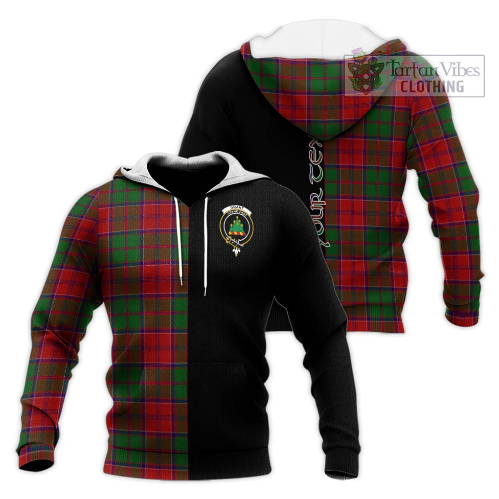 Grant Tartan Knitted Hoodie with Family Crest and Half Of Me Style Unisex Knitted Pullover Hoodie - Tartanvibesclothing Shop