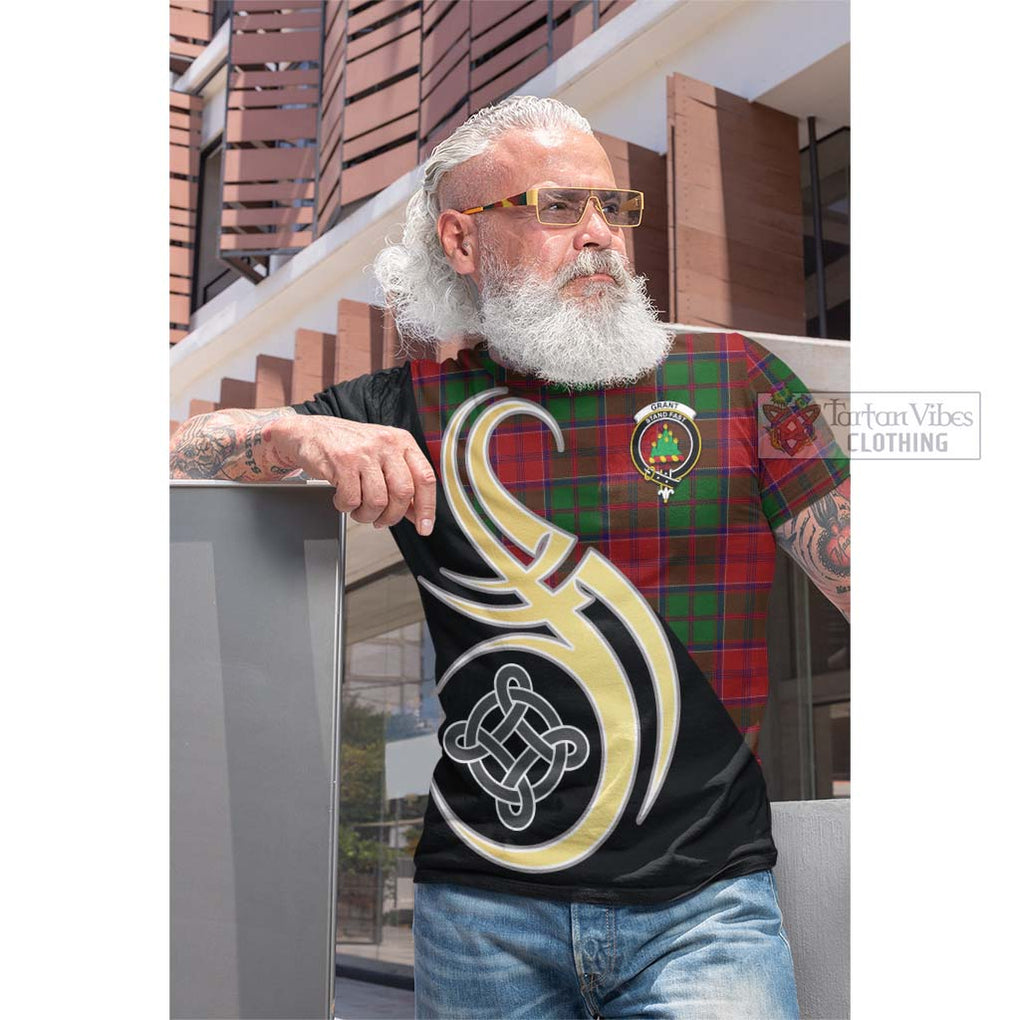 Tartan Vibes Clothing Grant Tartan Cotton T-shirt with Family Crest and Celtic Symbol Style