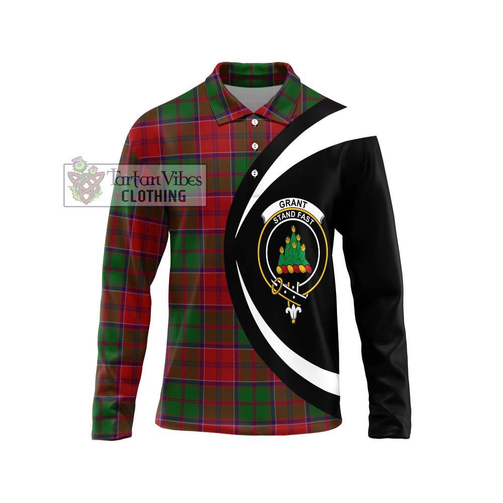 Grant Tartan Long Sleeve Polo Shirt with Family Crest Circle Style Unisex - Tartan Vibes Clothing