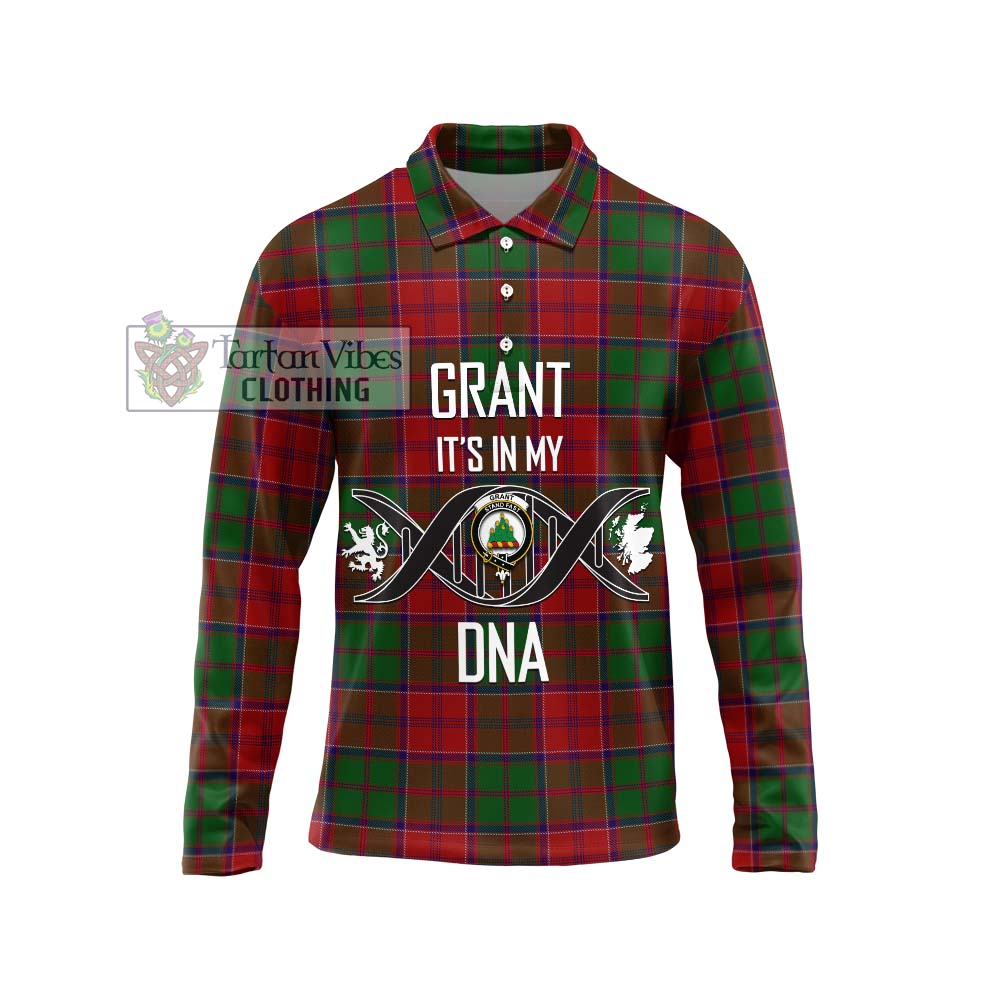 Grant Tartan Long Sleeve Polo Shirt with Family Crest DNA In Me Style Unisex - Tartanvibesclothing Shop