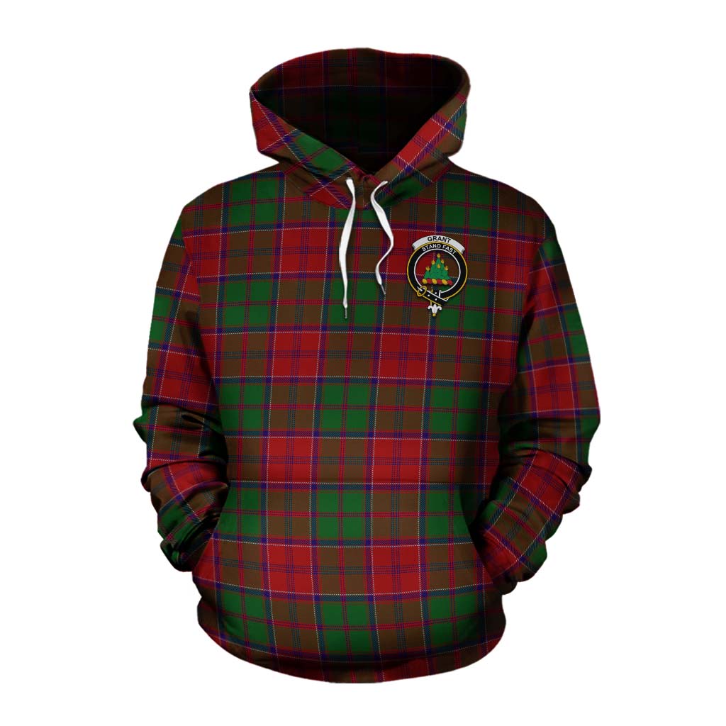 Tartan Vibes Clothing Grant Tartan Cotton Hoodie with Family Crest Celtic Skull Style