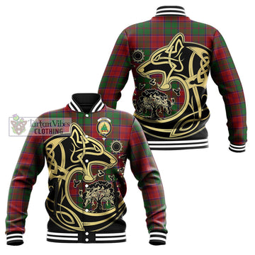 Grant Tartan Baseball Jacket with Family Crest Celtic Wolf Style