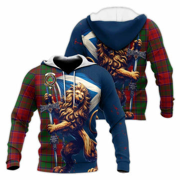 Grant Tartan Family Crest Knitted Hoodie with Scottish Majestic Lion