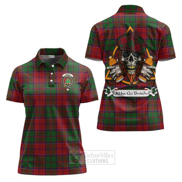 Grant Tartan Women's Polo Shirt with Family Crest and Bearded Skull Holding Bottles of Whiskey