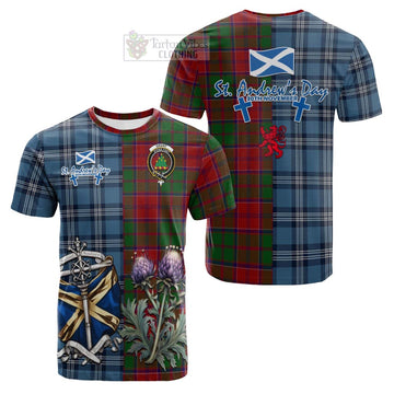 Grant Tartan Cotton T-shirt Happy St. Andrew's Day Half Tartan Style