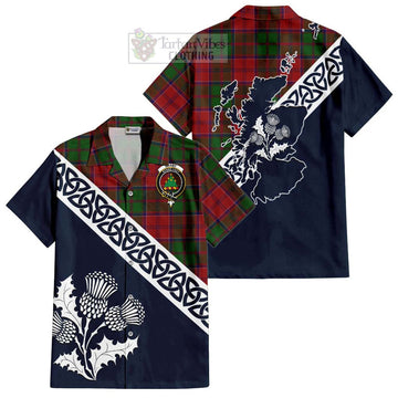 Grant Tartan Short Sleeve Button Shirt Featuring Thistle and Scotland Map