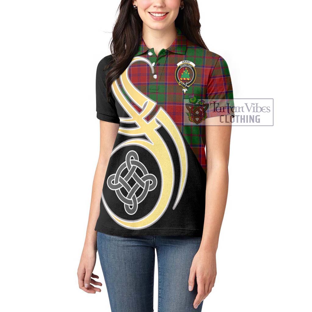 Grant Tartan Women's Polo Shirt with Family Crest and Celtic Symbol Style Women - Tartan Vibes Clothing